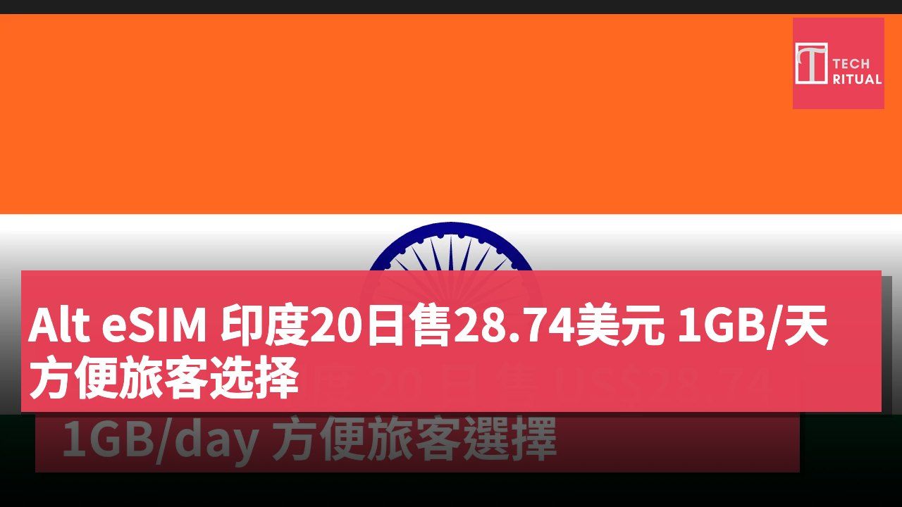 Alt eSIM 印度20日售28.74美元 1GB/天方便旅客选择