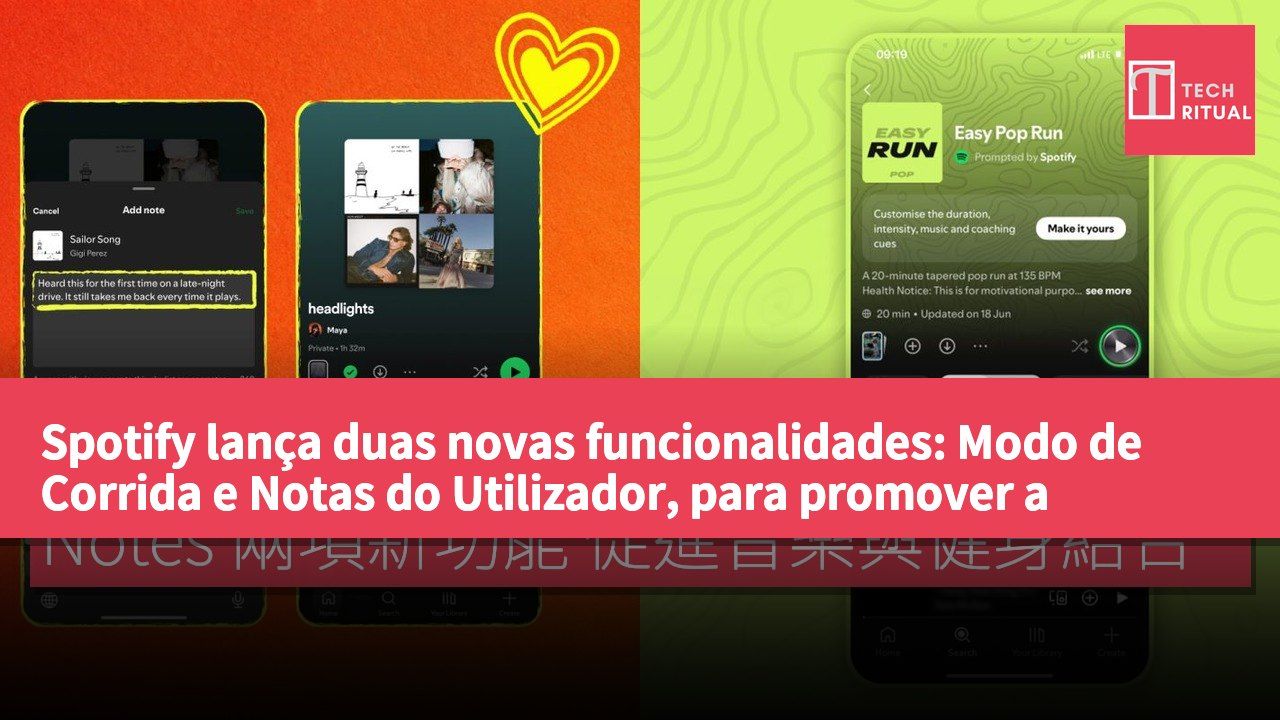 Spotify lança duas novas funcionalidades: Modo de Corrida e Notas do Utilizador, para promover a combinação de música e fitness.