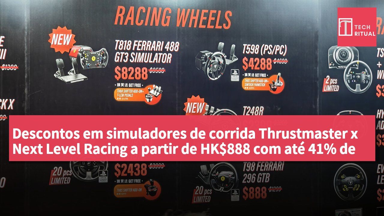 Descontos em simuladores de corrida Thrustmaster x Next Level Racing a partir de HK$888 com até 41% de desconto