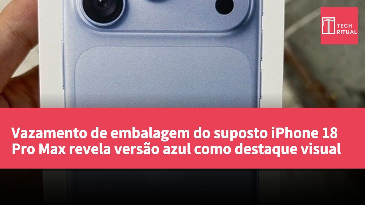 Vazamento de embalagem do suposto iPhone 18 Pro Max revela versão azul como destaque visual