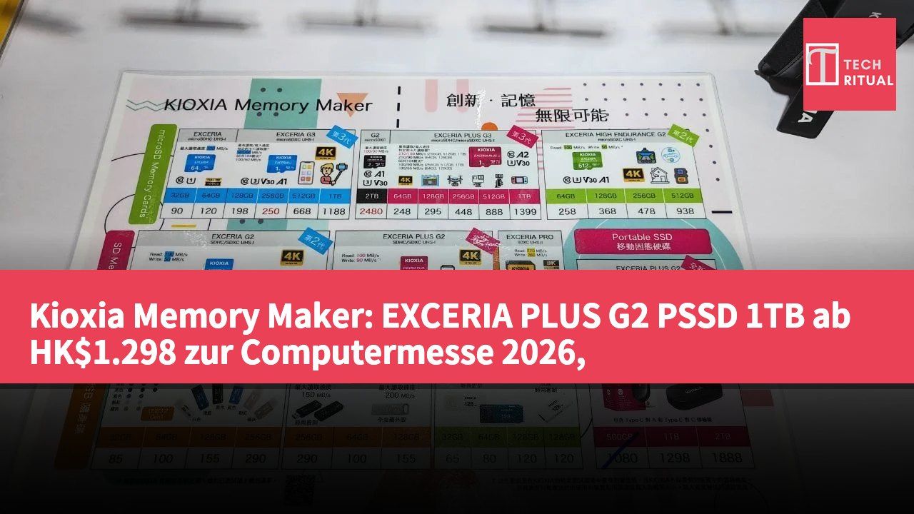 Kioxia Memory Maker: EXCERIA PLUS G2 PSSD 1TB ab HK$1.298 zur Computermesse 2026, Outdoor-Geschenke bei Mindestbestellwert