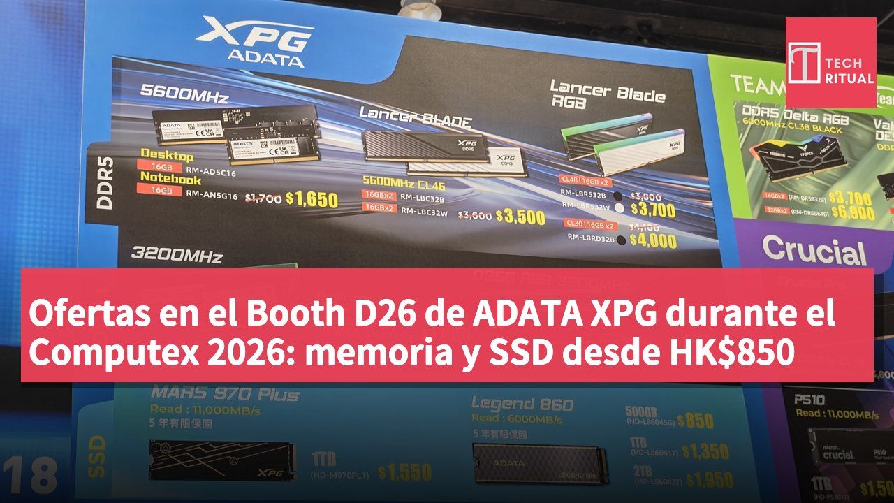Ofertas en el Booth D26 de ADATA XPG durante el Computex 2026: memoria y SSD desde HK$850