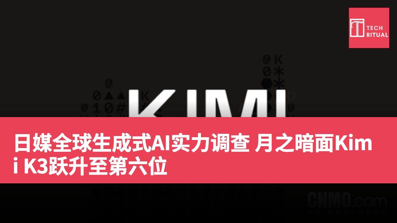 日媒全球生成式AI实力调查 月之暗面Kimi K3跃升至第六位