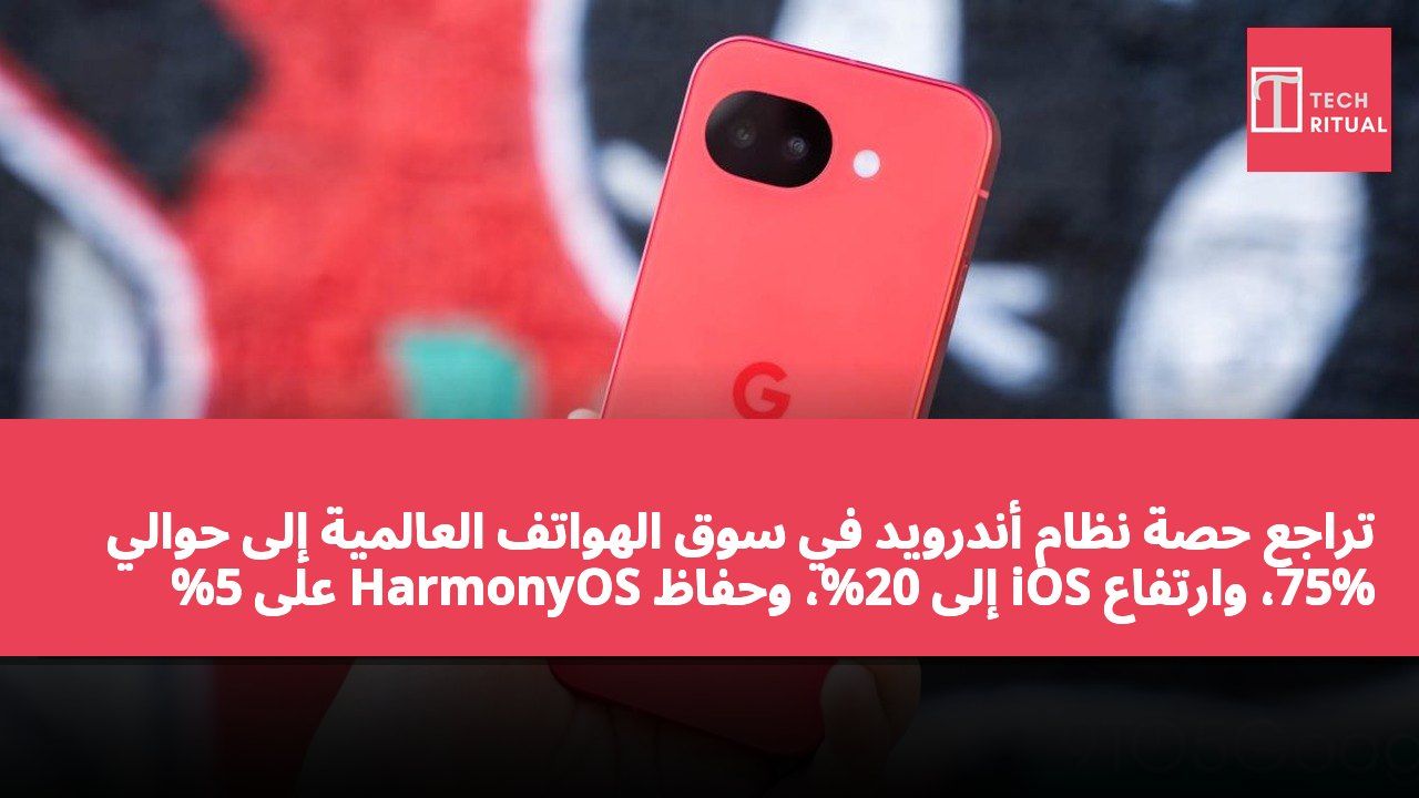 تراجع حصة نظام أندرويد في سوق الهواتف العالمية إلى حوالي 75%، وارتفاع iOS إلى 20%، وحفاظ HarmonyOS على 5%