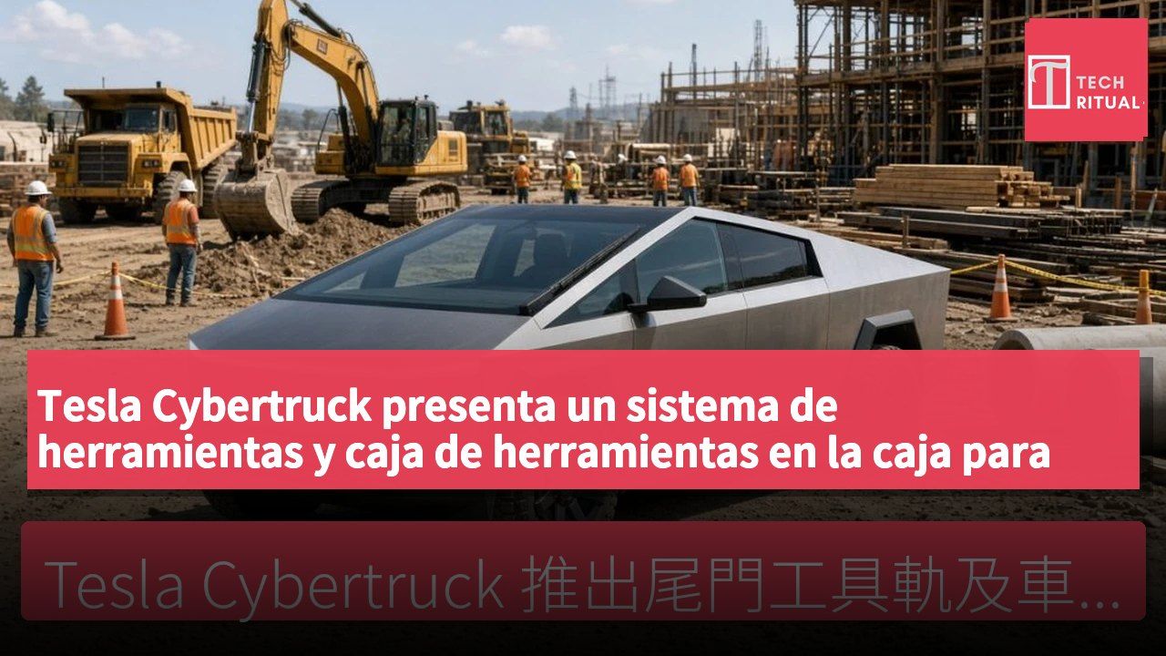 Tesla Cybertruck presenta un sistema de herramientas y caja de herramientas en la caja para uso laboral.