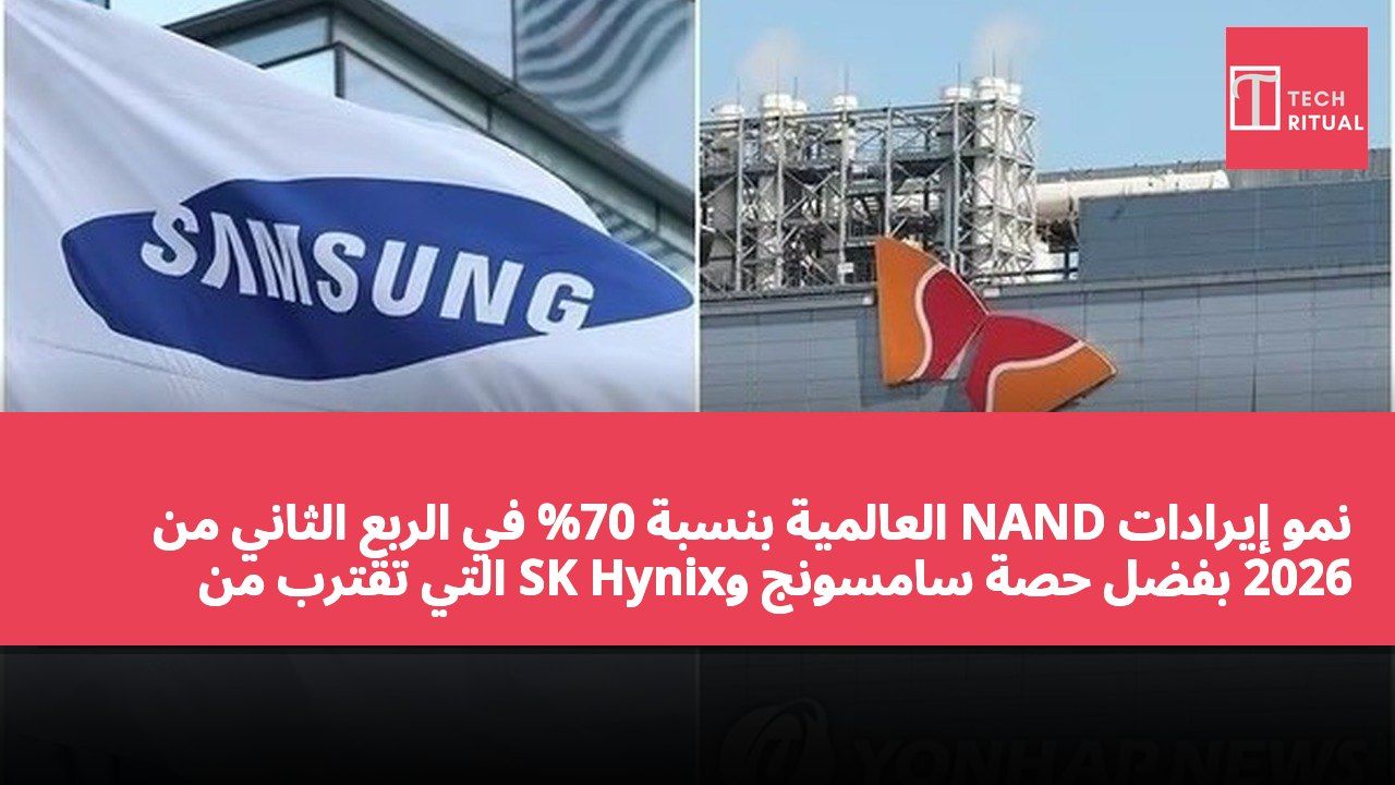 نمو إيرادات NAND العالمية بنسبة 70% في الربع الثاني من 2026 بفضل حصة سامسونج وSK Hynix التي تقترب من نصف السوق