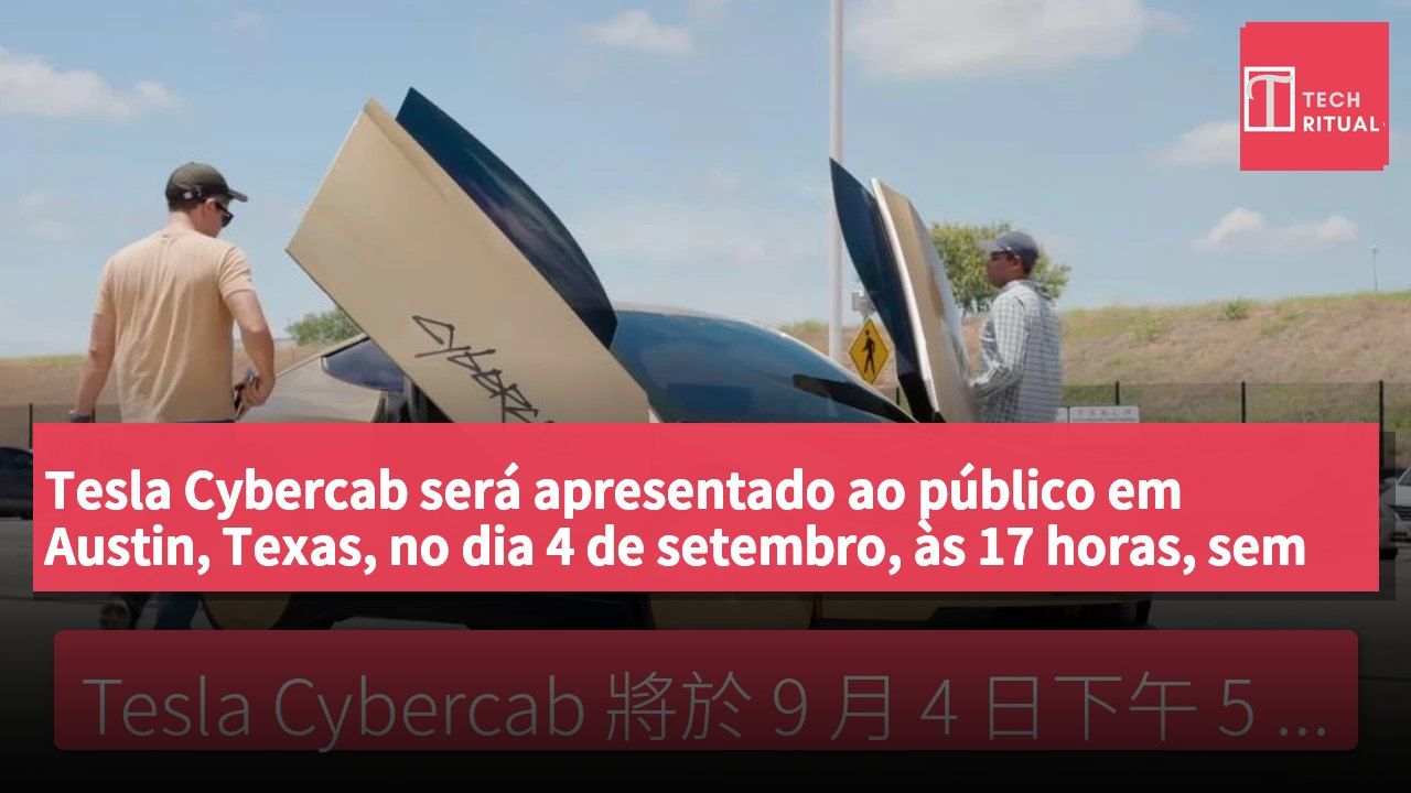 Tesla Cybercab será apresentado ao público em Austin, Texas, no dia 4 de setembro, às 17 horas, sem volante nem pedais.
