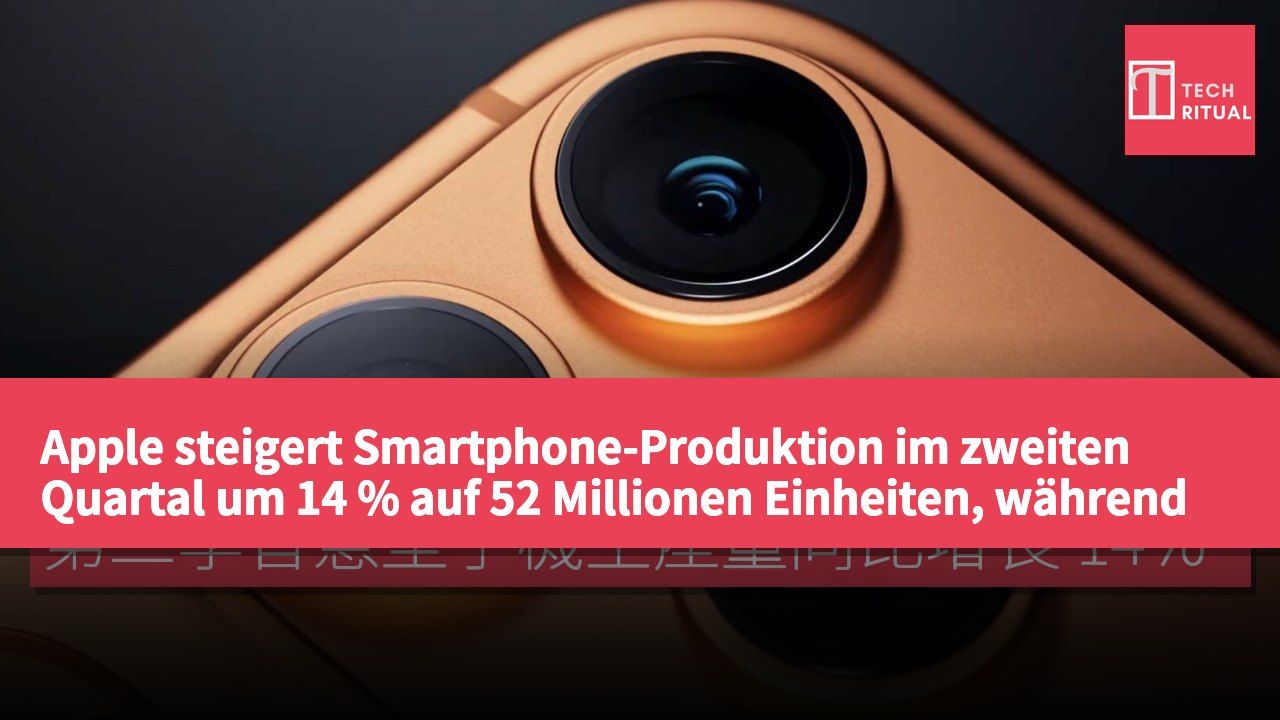 Apple steigert Smartphone-Produktion im zweiten Quartal um 14 % auf 52 Millionen Einheiten, während der globale Markt um 8 % sinkt.