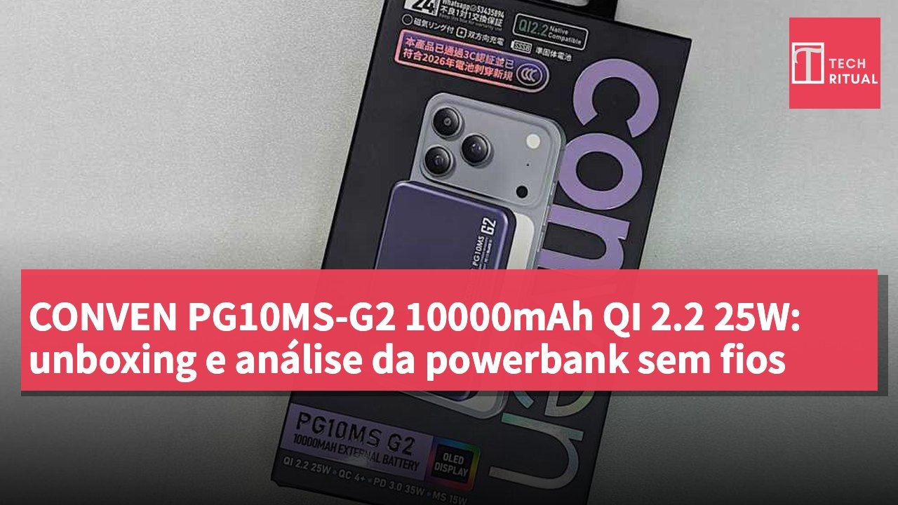 CONVEN PG10MS-G2 10000mAh QI 2.2 25W: unboxing e análise da powerbank sem fios