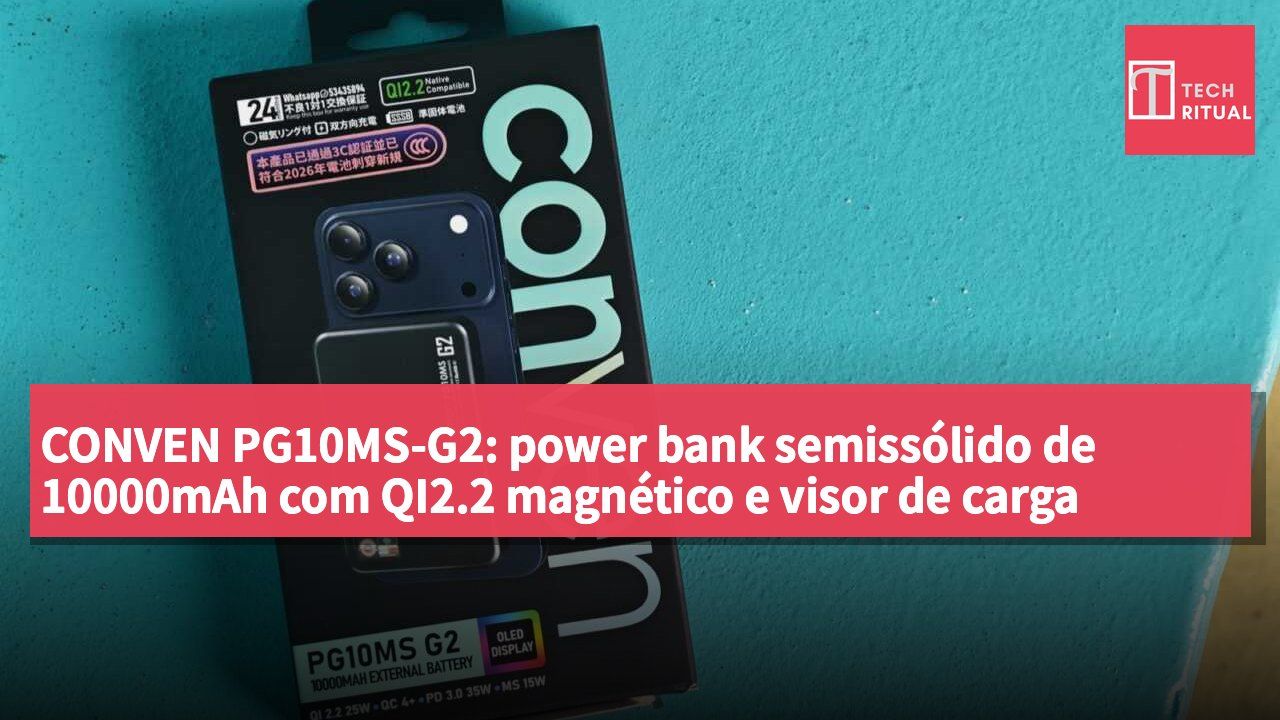 CONVEN PG10MS-G2: power bank semissólido de 10000mAh com QI2.2 magnético e visor de carga integrado — análise prática