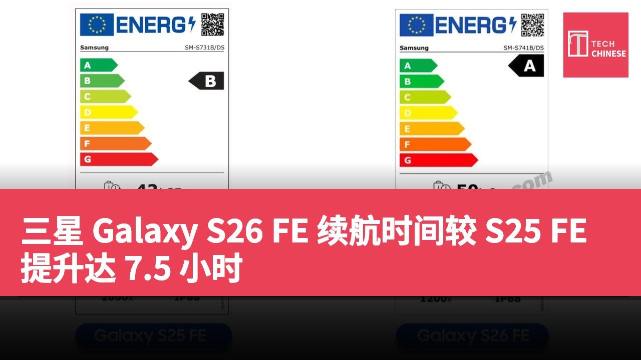 三星 Galaxy S26 FE 续航时间较 S25 FE 提升达 7.5 小时