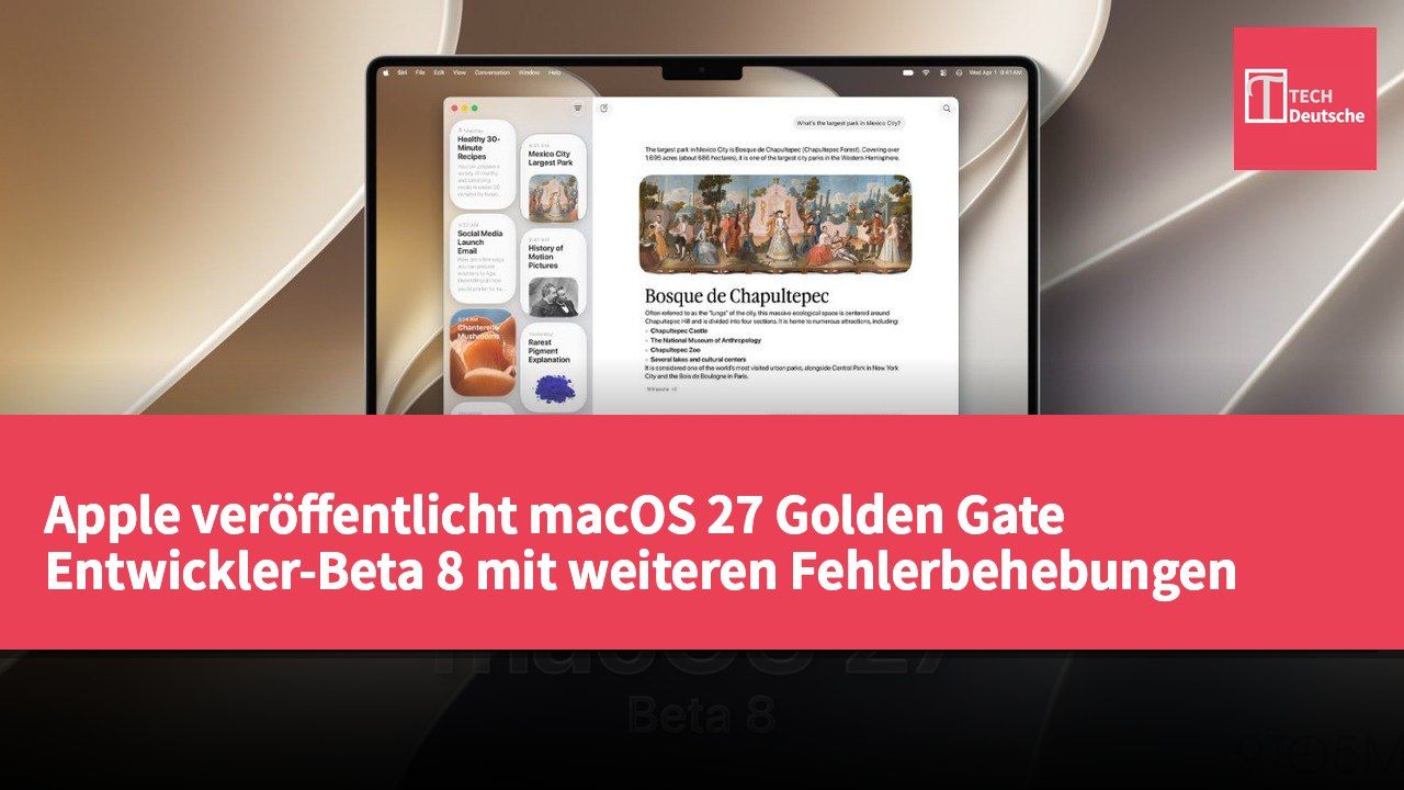 Apple veröffentlicht macOS 27 Golden Gate Entwickler-Beta 8 mit weiteren Fehlerbehebungen