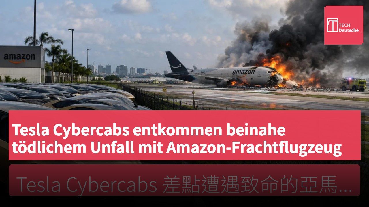 Tesla Cybercabs entkommen beinahe tödlichem Unfall mit Amazon-Frachtflugzeug