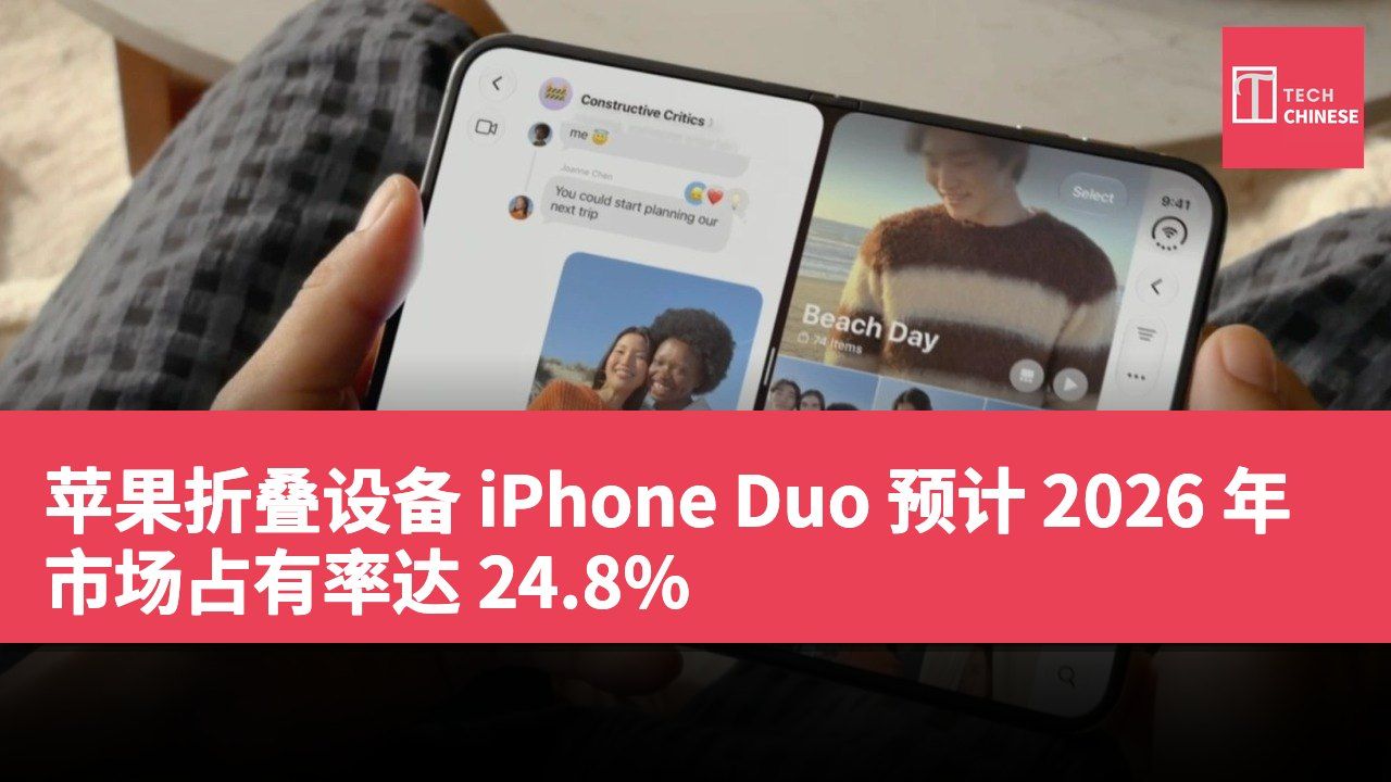 苹果折叠设备 iPhone Duo 预计 2026 年市场占有率达 24.8%