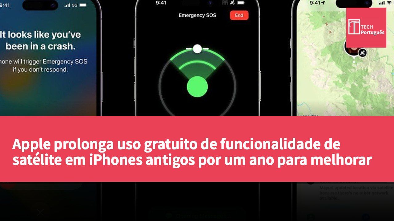 Apple prolonga uso gratuito de funcionalidade de satélite em iPhones antigos por um ano para melhorar a experiência do utilizador.