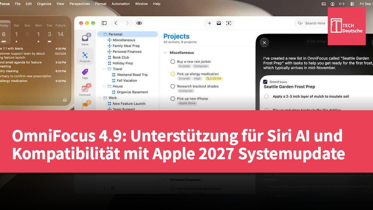 OmniFocus 4.9: Unterstützung für Siri AI und Kompatibilität mit Apple 2027 Systemupdate