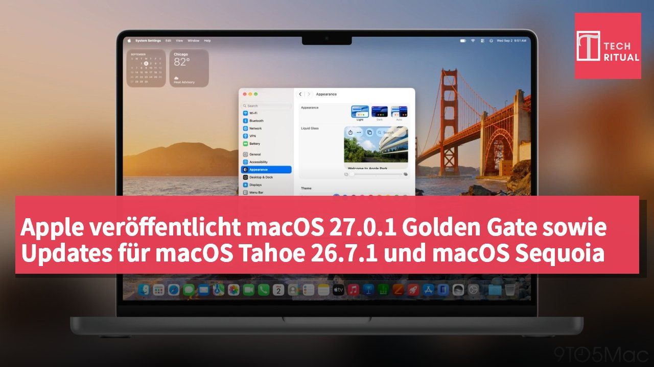 Apple veröffentlicht macOS 27.0.1 Golden Gate sowie Updates für macOS Tahoe 26.7.1 und macOS Sequoia 15.8.1