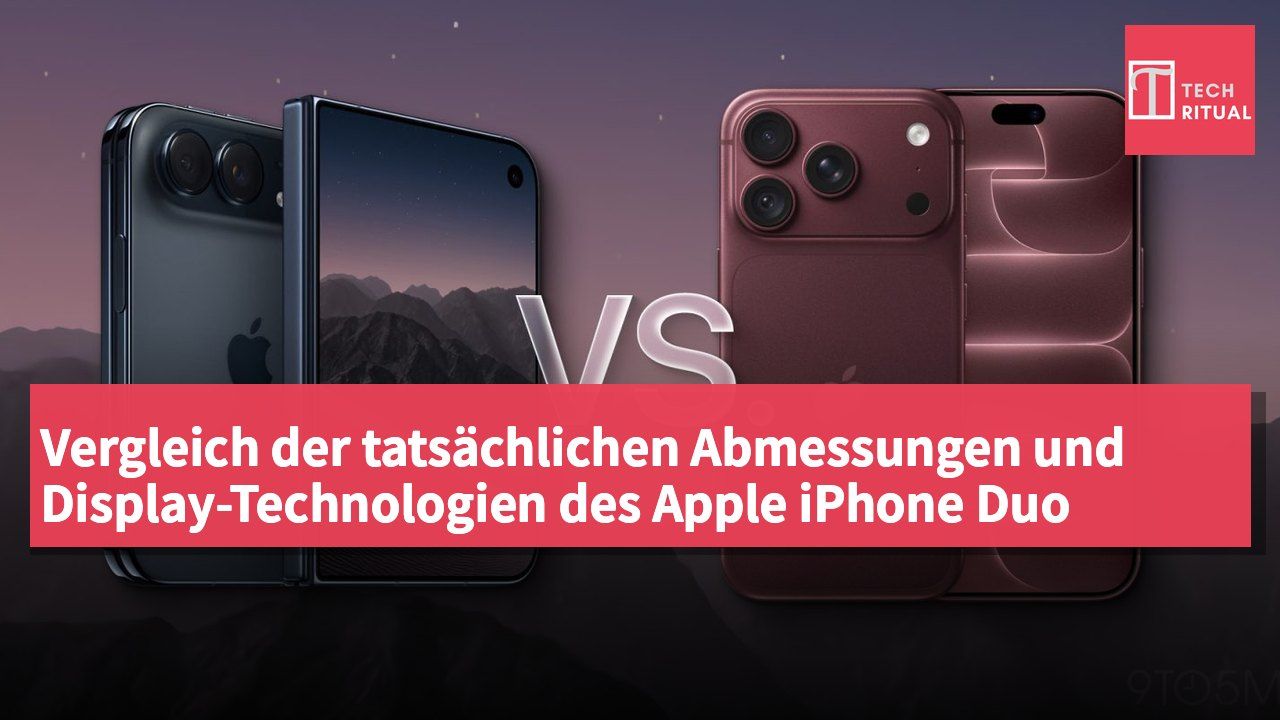 Vergleich der tatsächlichen Abmessungen und Display-Technologien des Apple iPhone Duo