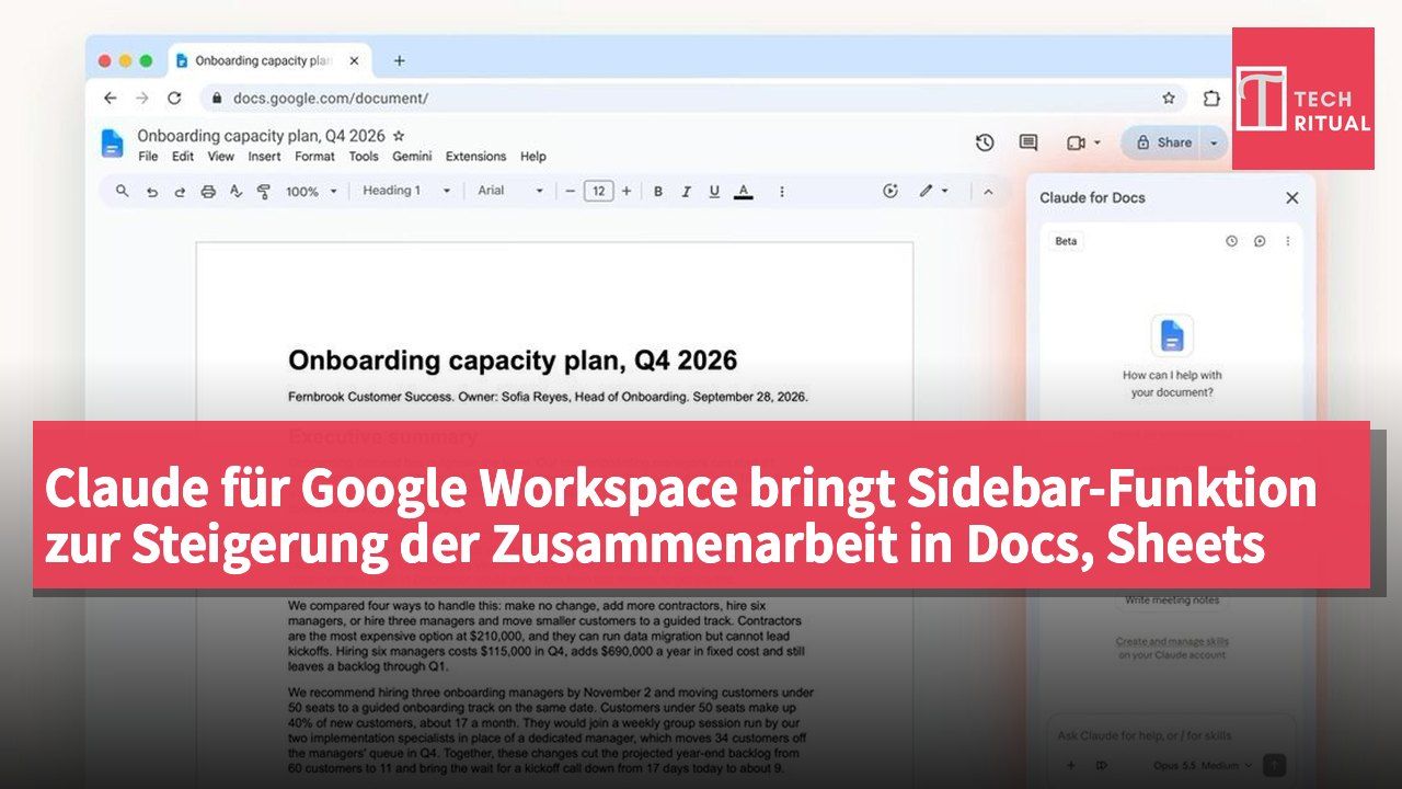Claude für Google Workspace bringt Sidebar-Funktion zur Steigerung der Zusammenarbeit in Docs, Sheets und Slides