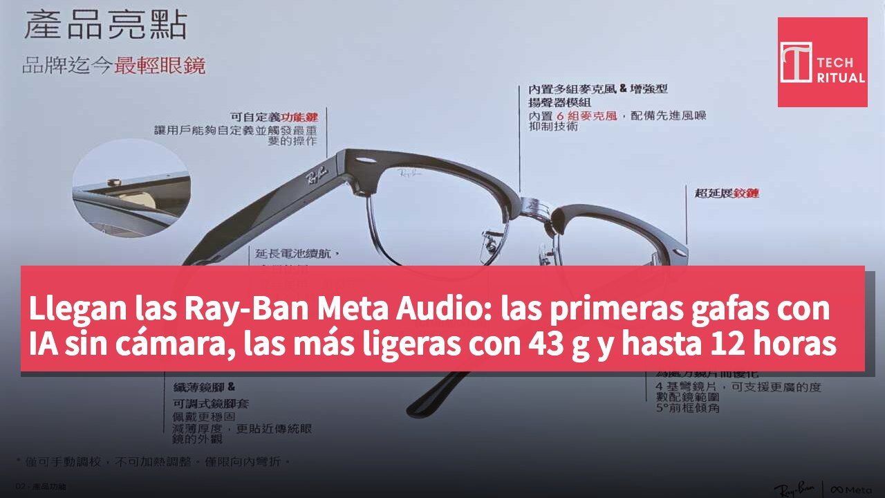 Llegan las Ray-Ban Meta Audio: las primeras gafas con IA sin cámara, las más ligeras con 43 g y hasta 12 horas de autonomía
